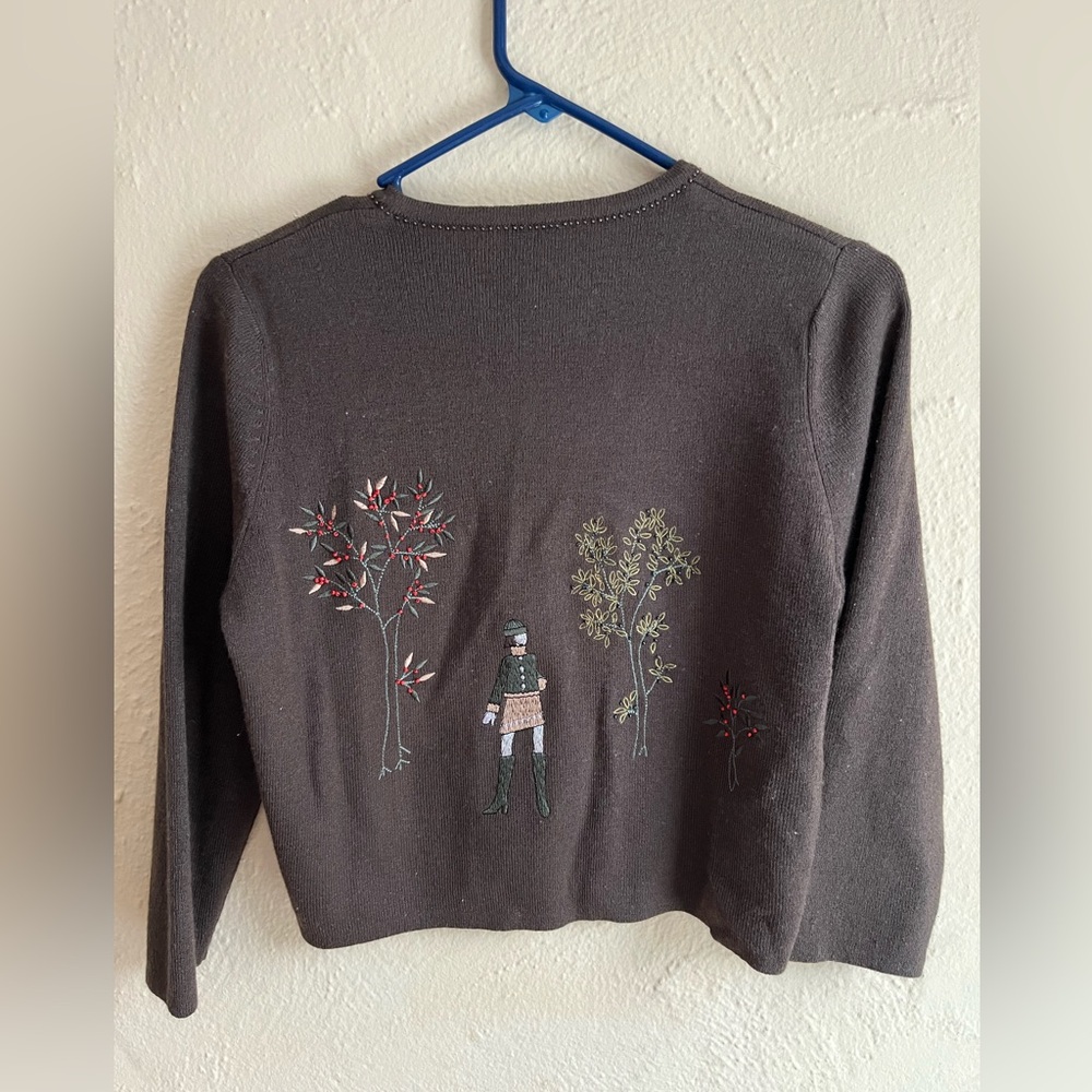 Muse Brown Cottagecore Embroidered Cropped Cardigan Folk Art Y2K